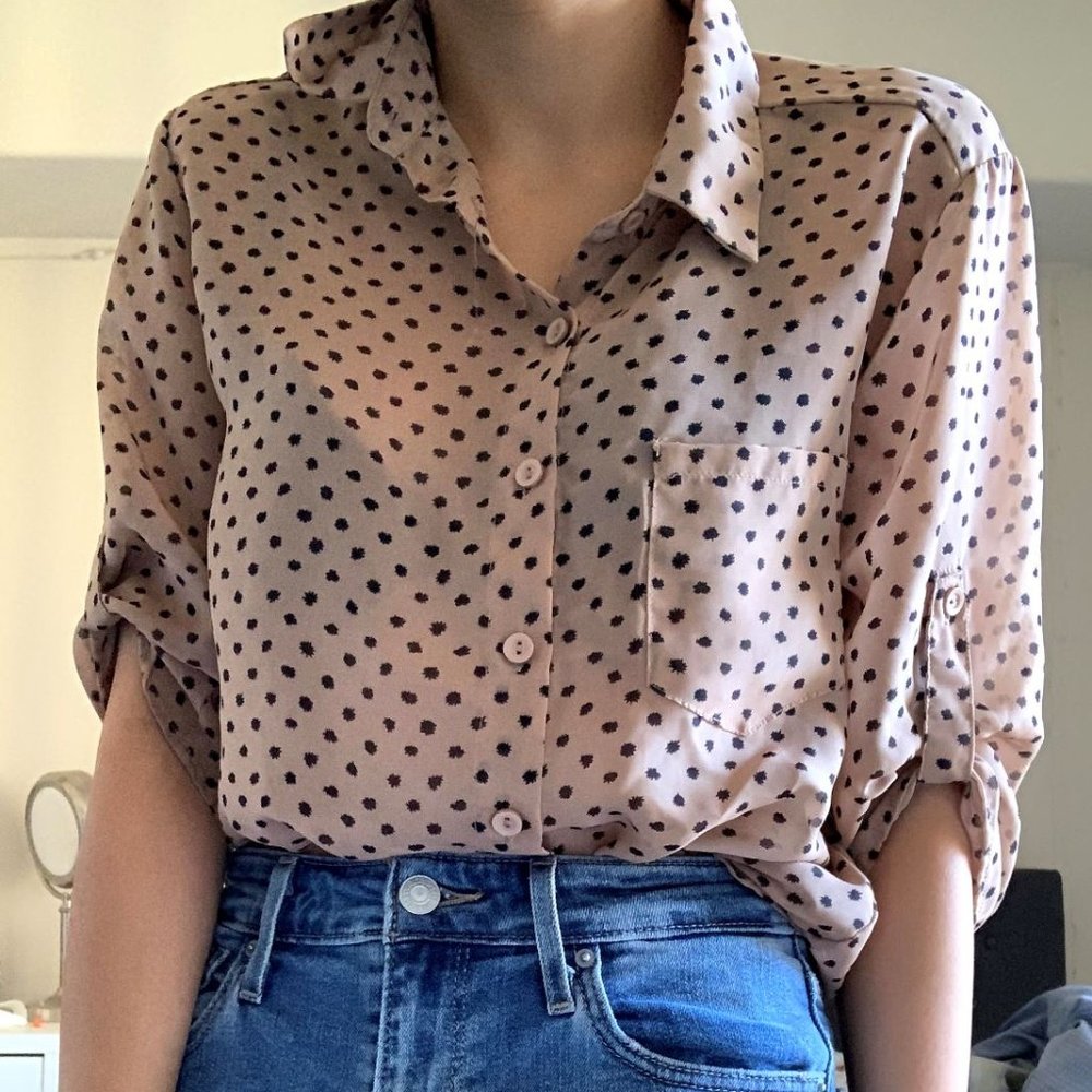 Beige Dotted Button-Up
